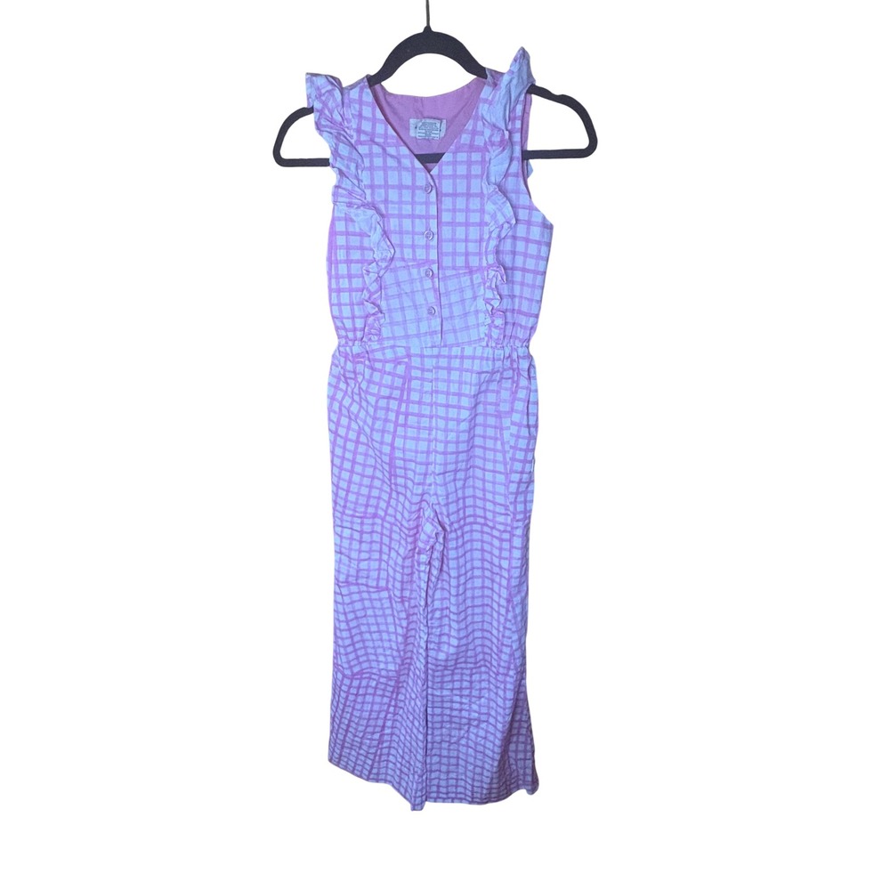Bijou Sauvage Clothier Girls Pink Gingham Ruffle Jumpsuit Size 14 Made in USA